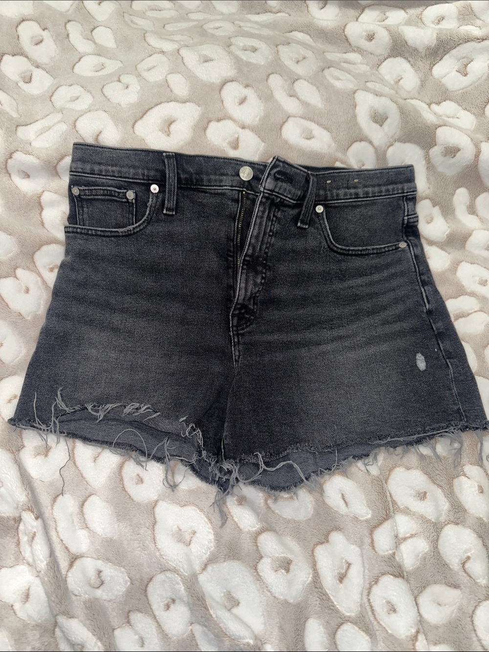 Madewell Black High-Rise Frayed Denim Shorts